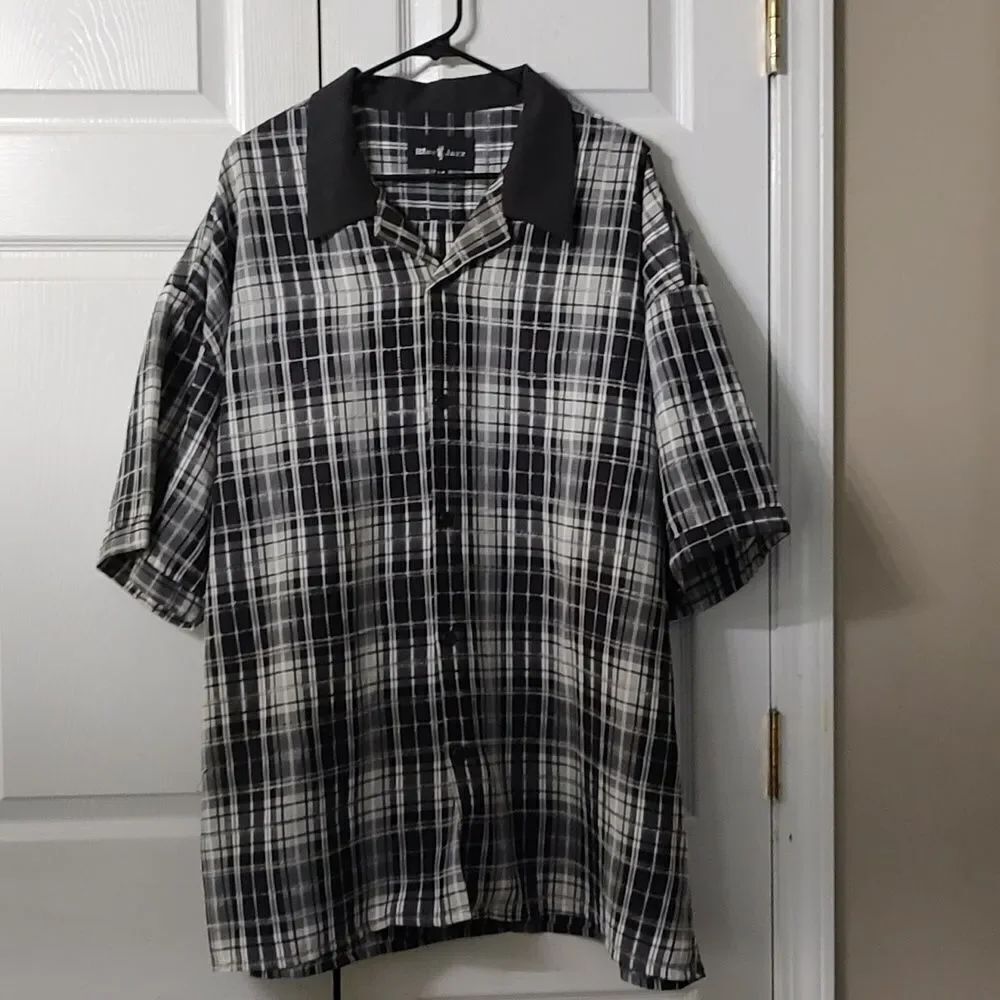 Blue Jazz black and white button down dress casual shirt Sz 4XL
